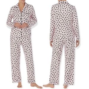 KATE SPADE Pajama Set Heart Print Notch Collar Long Sleeve PJs